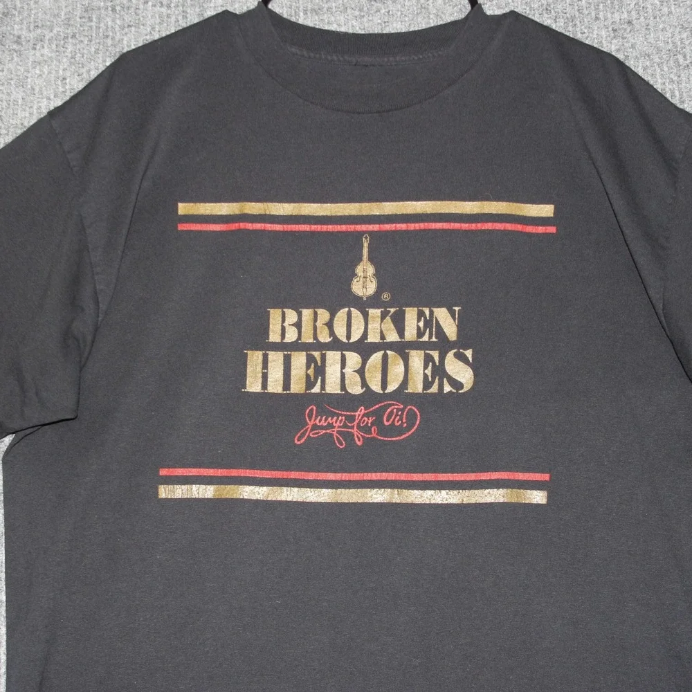 VTG Broken Heroes‎ Graphic T Shirt Black Mens Size Large Short Sleeve Music Tee